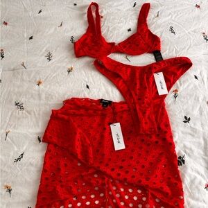 Nasty Gal Eyelet Textured 3pc Sarong Set